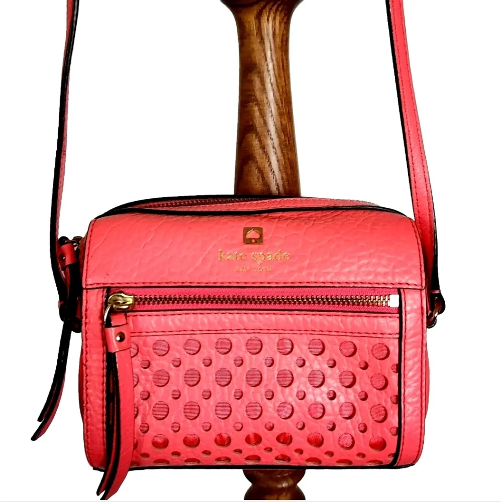 KATE SPADE Perri Lane Bubbles Leather Crossbody Bag $338 Coral Pink